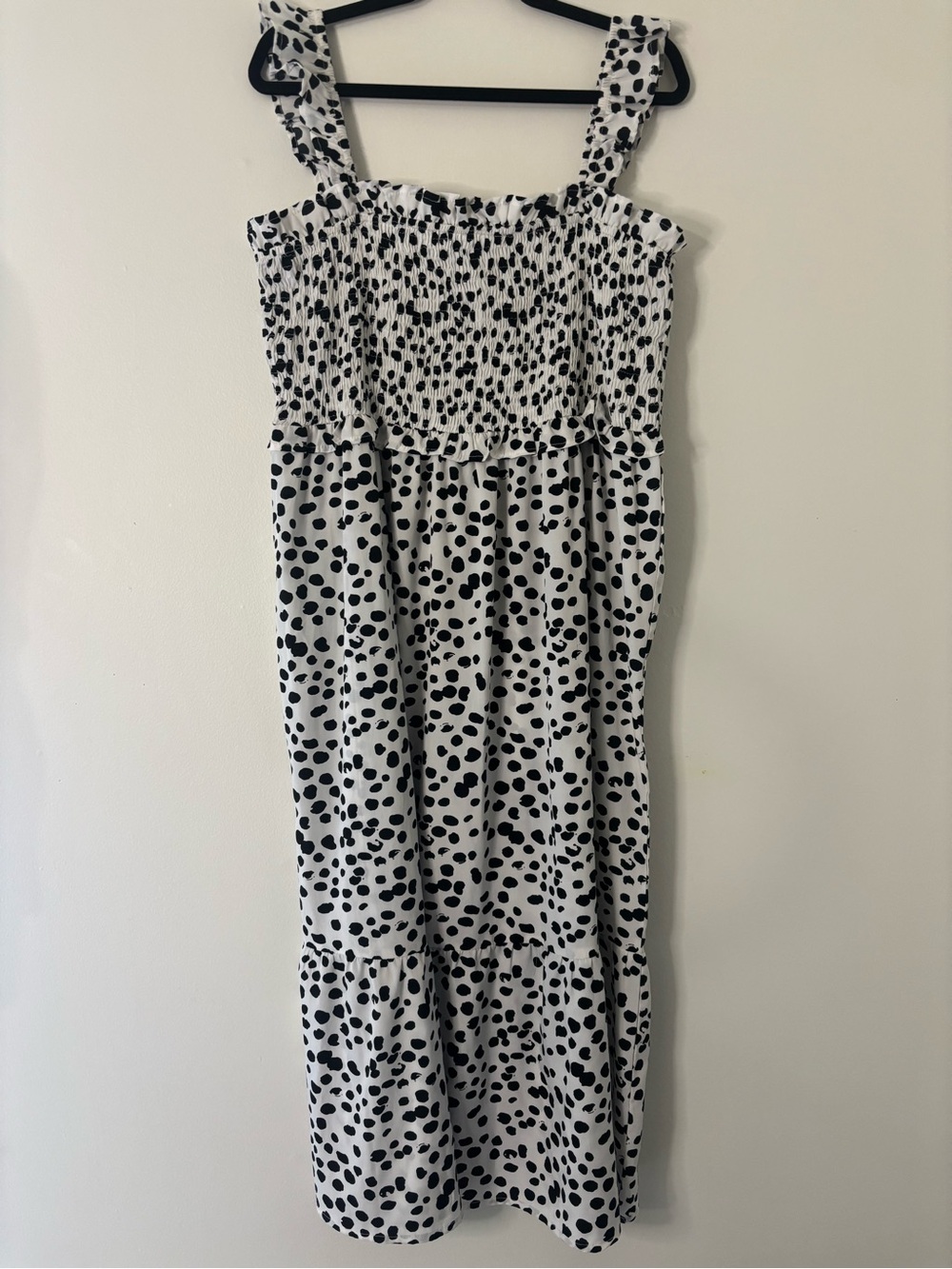 Smocked Black & White Dalmatian Print Sundress - Women